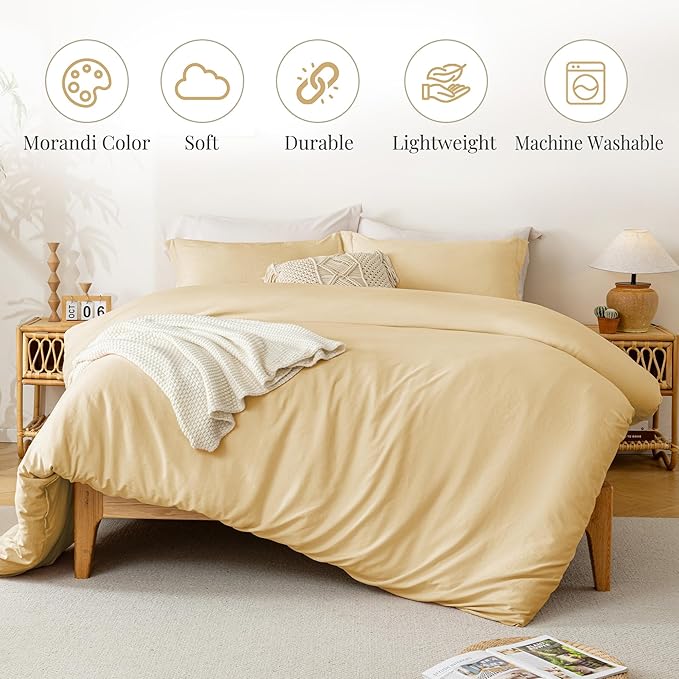 MILDLY Super Soft Duvet Cover 2pcs - 100% Washed Microfiber Butter Yellow Comforter Cover Set with Zipper Closure & Corner Ties