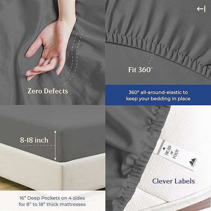 Mayfair Linen 100% Organic Cotton Sheets Full Size - 4 PC Organic Cotton Percale Sheets Full Set (Dark Grey), Soft, Cooling & Breathable Bedsheets, 16" Deep Pocket Hotel Bedding - GOTS Certified
