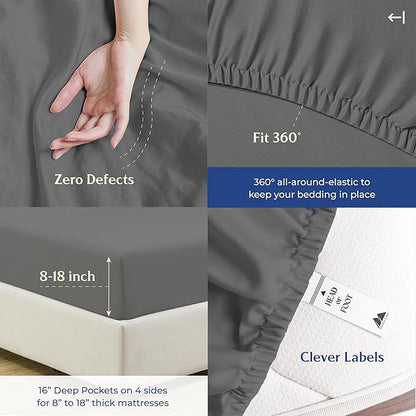 Mayfair Linen 100% Organic Cotton Sheets California King Size - 4 PC Organic Cotton Cal King Size Percale Weave Sheet Set, Soft, Cooling & Crisp, 16" Deep Pocket Hotel Quality Bedding Set - Dark Grey