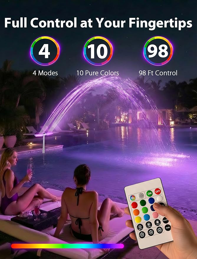 POOLHOUR 2026 Upgrade Height Solar Pool Fountain with 10-Color 4-Mode LED Lights, Auto Light-Sensing Pool Sprinkler Fountain for Above/Inground Pools, 360° Adjustable Spray for 8-16°F Cooling (Gray) | Auto Light-Sensing Pool Sprinkler Fountain with 4 L...