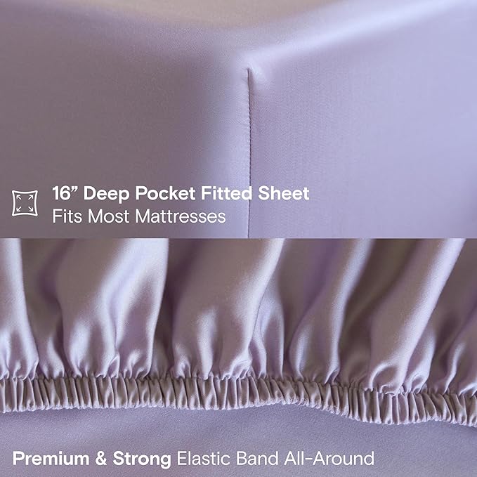 DOZ Sheet Set, 100% Viscose derived from Bamboo, Organically Grown, Buttery Soft, Cooling Sheets, High GSM, Deep Pockets - 4 Piece - 2 Pillowcases 1 Fitted 1 Top Sheet (Lavender, Queen)