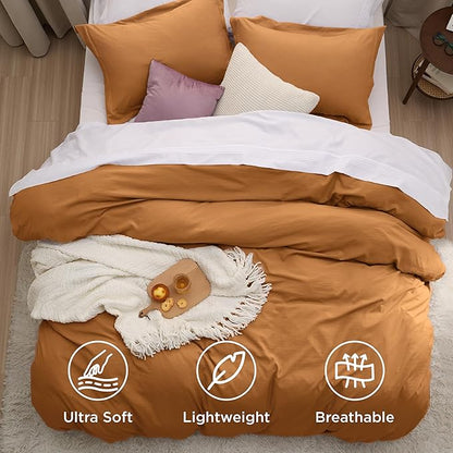 Bedsure Honey Ginger Duvet Cover Twin/Twin XL Size - 2 Pieces Prewashed Cotton-Like Extra Soft Bedding Set, Includes 1 Twin Duvet Cover 68x90 Inches with Zipper Closure & 1 Pillow Sham, No Comforter