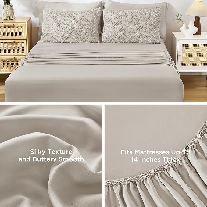 Andency Oversized Queen Comforter Set 7 Piece Linen - Bed in a Bag Oversized Queen Boho Lightweight Fluffy Tufted Bedding Sets with Comforter, Sheets, Pillowcases & Shams