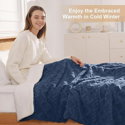 Heated Throw Blanket 50"x60" with 5 Heating Levels & 4 Hours Auto Off, Soft & Plush Sherpa Electric Blanket Throw with ETL & FCC Certification for Home Use, Machine Washable, Great Gift, Navy Blue