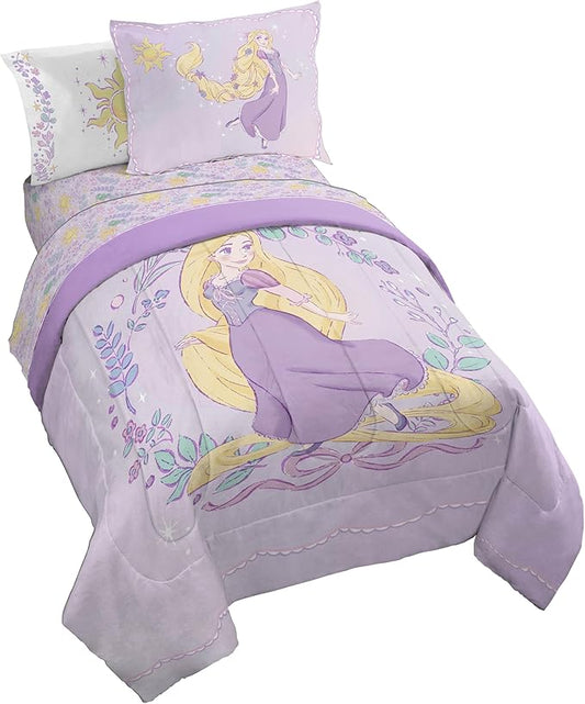 Jay Franco Kids Comforter Set Includes Sheets and Pillow Covers - Soft and Cozy Bed Set for Stylish Room Decor, Purple - Disney Princess Rapunzel, 7 Piece Full Size Bedding