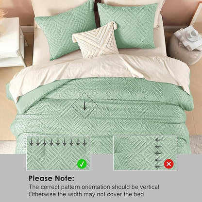 Litanika Sage Green King Size Comforter Set, 3 Pieces Tufted Boho Farmhouse Bedding Comforter Sets, Lightweight Fluffy Comforter Bed Set for All Season (104x90In Comforter and 2 Pillowcases)