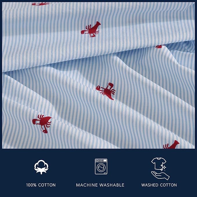 Nautica - King Sheets, Cotton Percale Bedding Set, Casual Bedding Set (Lobster Walk Red, King)