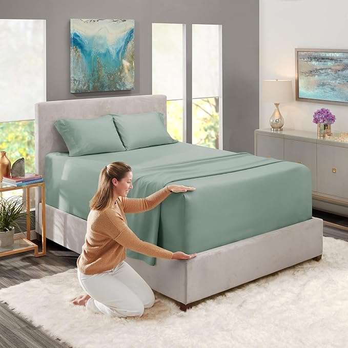 Nestl Twin XL Size Sheet Set, 4 Piece Extra Deep Pocket (18-24 inches), Microfiber, Hotel Luxury, Soft, Breathable, Wrinkle-Free, Easy to Care, Sage Green New