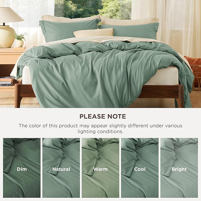 Bedsure Duvet Cover Queen Size - Soft Double Brushed Bedding Set for Kids & Adults, Zipper Closure, 3 Pieces, Includes 1 Duvet Cover (90"x90") & 2 Pillow Shams, NO Comforter, Sage Green