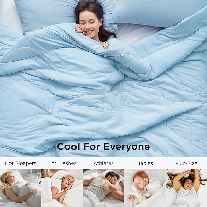 Bedsure Cooling Comforter Queen Size - Cooling Blankets for Hot Sleepers, Lightweight Comforter for Summer with Dual-Sided Cool Tech, Soft Breathable Cold Blanket for Sleeping, Blue, 88x88 Inches