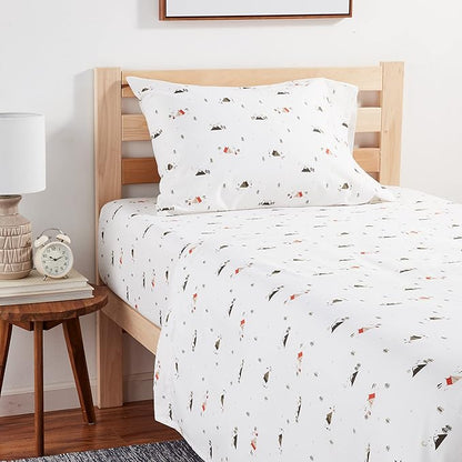 Eddie Bauer - Twin Sheet Set, Cotton Percale Bed Sheets, Crisp & Cool Bed Sheets, Ideal Dorm Essentials (Cascade Camping White, Twin)