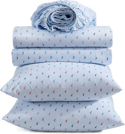 Tommy Bahama - Queen Size Sheet Set, Crisp & Cool Cotton Percale Bedding, Deep Pockets, Bed Sheets with Matching Pillowcases (Iconic Marlin Blue)