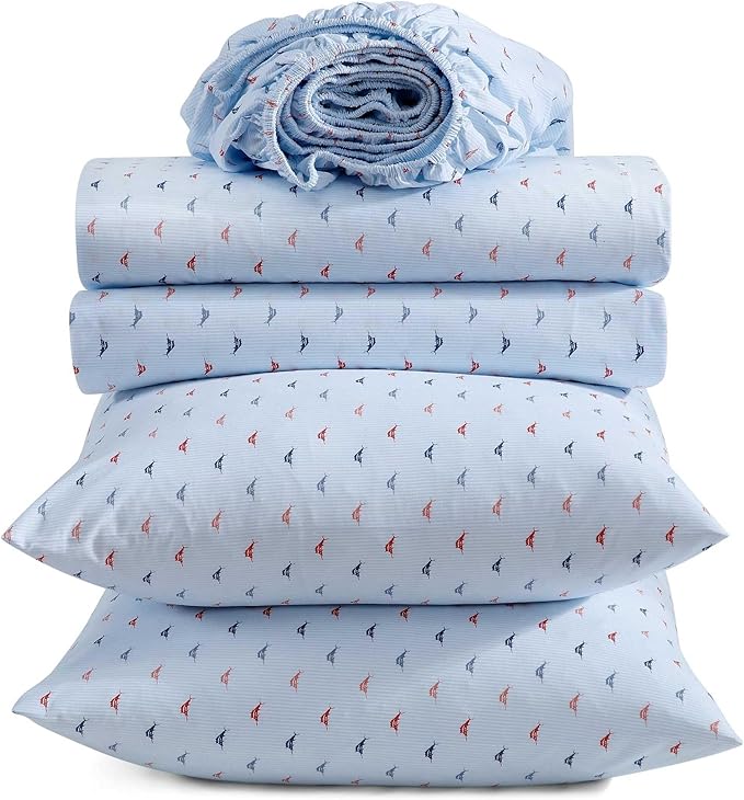 Tommy Bahama - King Size Sheet Set, Crisp & Cool Cotton Percale Bedding, Deep Pockets, Bed Sheets with Matching Pillowcases (Iconic Marlin Blue)