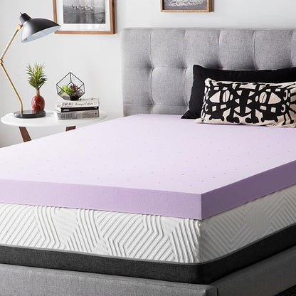 Lucid 4 Inch Lavender Memory Foam Mattress Topper, King Size – Essential Oil Infusion – Ultra Plush Feel, Pressure-Relieving Bed Topper – Ventilated and Breathable – CertiPur Certified