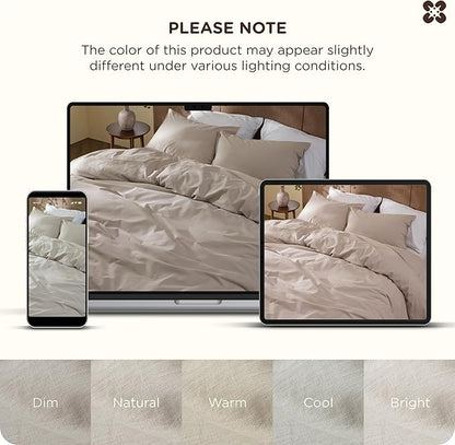 Bedsure Cotton Duvet Cover Queen Size - Luxury Slub Weave 100% Cotton Duvet Cover Set, PureWoven Bedding Set with a Linen Like Textured, Easy Change, Natural Linen, 90" x 90"