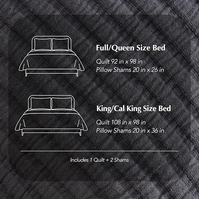 EVERGRACEHOME Cotton Coverlet Set King Size 3 Pieces, Lightweight Soft Ribbed Matelassé Bedspread Quilt Set, Cozy Oversized Quilted Bedding Set with 2 Pillow Shams for All Seasons, Washed Black