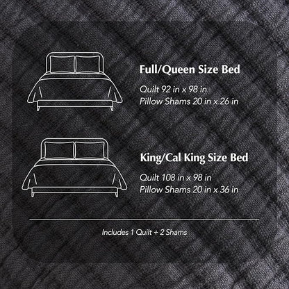 EVERGRACEHOME Cotton Coverlet Set King Size 3 Pieces, Lightweight Soft Ribbed Matelassé Bedspread Quilt Set, Cozy Oversized Quilted Bedding Set with 2 Pillow Shams for All Seasons, Washed Black