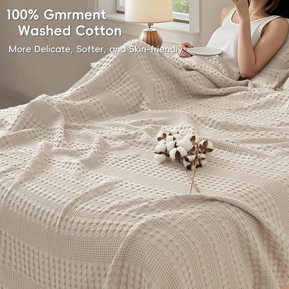 PHF 100% Cotton Waffle Blanket Oversized King 120"x120", Lightweight Breathable Extra Large 10'x10' Blankets for Bed, Giant Big Luxury Aesthetic Woven Bedding for Home Decor, Light Taupe/Oatmeal
