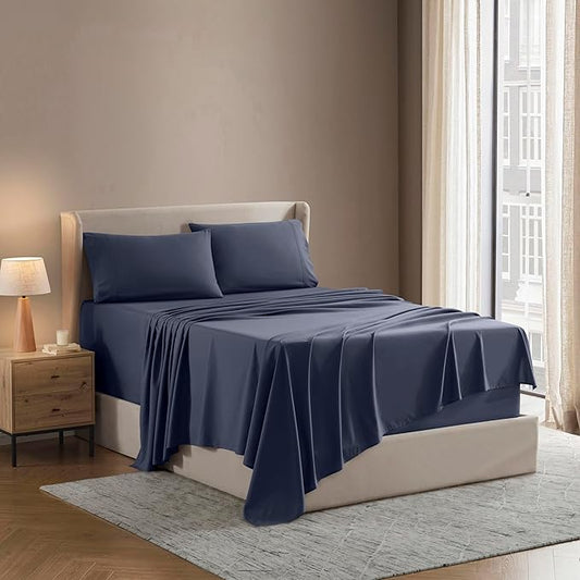 Nestl Full XL Sheet Set - Luxury 1800 Ultra-Soft Microfiber Full Extra Long Bed Sheets - Double Brushed - Deep Pockets - Easy Fit - 4 Piece Set - Bedding Sheets & Pillowcases (Full XL, Navy Blue)