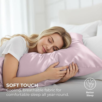 Pure Bedding Satin Pillowcase 2 Pack - Queen Size (20"x30", Champagne Pink) - Silky Pillow Cases for Hair and Skin - Satin Pillow Covers with Envelope Closure - Extra Soft Premium Microfiber