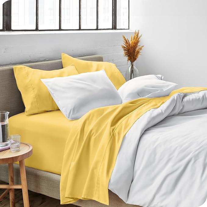 Bare Home Queen Sheet Set - 1800 Ultra-Soft Microfiber Queen Bed Sheets - Double Brushed - Deep Pockets - Easy Fit - 4 Piece Set - Bedding Sheets & Pillowcases (Queen, Lemon Drop)