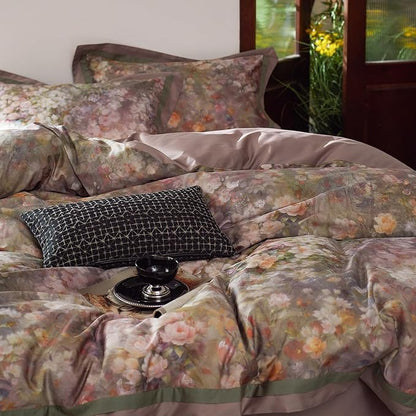 mixinni Vintage Floral Duvet Cover Set - Queen Size, 100% Long Staple Cotton Percale, Reversible Garden Style Bedding Set with Zipper Closure, 3-Piece Luxury Duvet Cover with 2 Pillow Shams (20"x26")