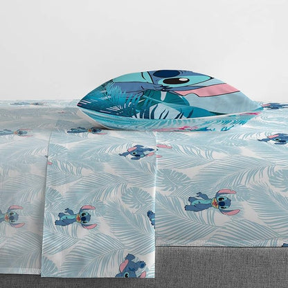 Jay Franco Kids Sheet Set with Fitted, Flat Sheets & Pillow Cover - Ultra-Soft Bedding with Pillowcase for Room Decor, Teal - Lilo & Stitch, 3 Piece Twin