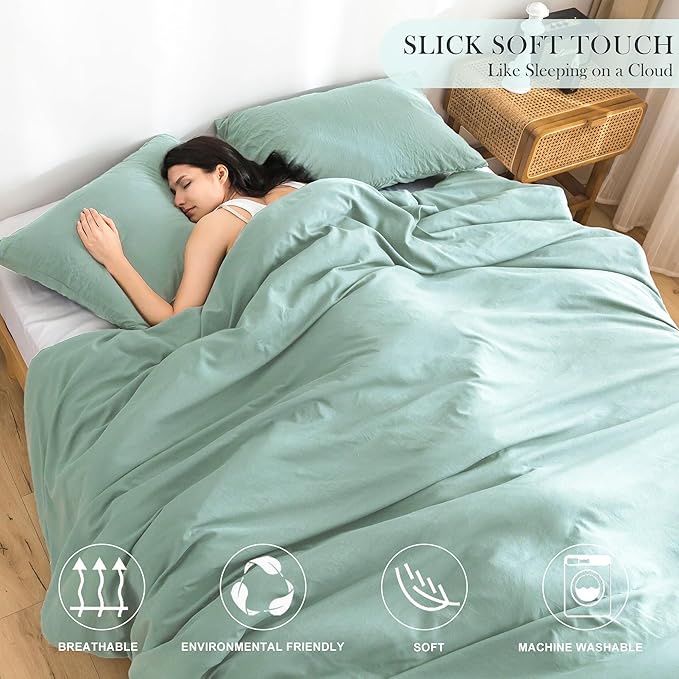 COTTEBED Softness Sage Green King Comforter Set Clearance, Lightweight All Season, Solid Fluffy Fuzzy Washed Cotton California King Bedding Down Alternative Comforter (Forest Sage Green King/Cal King)