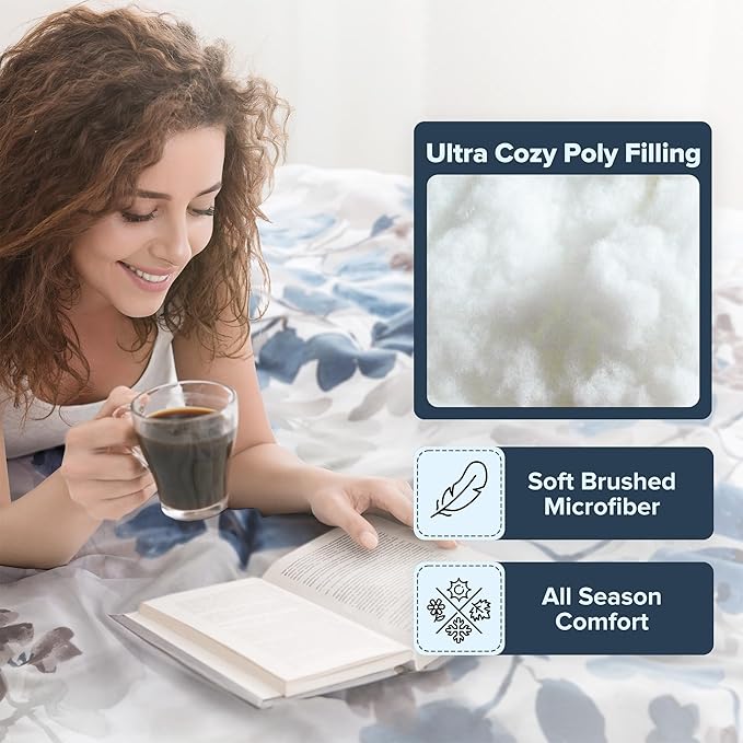 Madison Park Queen Comforter Set with Sheets, Floral Bed in A Bag Soft Microfiber Comforter for Queen Size Bed, All Season Lightweight Comforters Queen Bed Set, Alexis, 9 Piece Blue