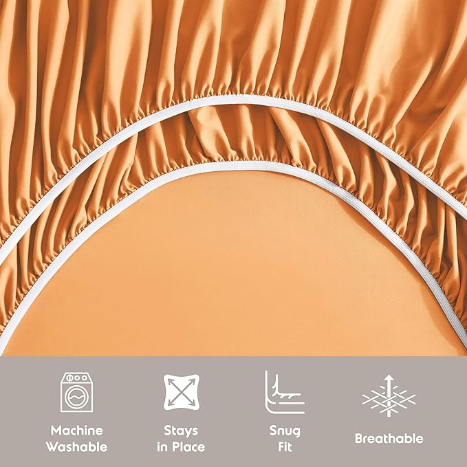 Nestl Queen Sheet Set - Luxury 1800 Ultra-Soft Microfiber Bed Sheets - Double Brushed - Deep Pockets - Easy Fit - 4 Piece Set - Bedding Sheets & Pillowcases (Queen, Light Orange)