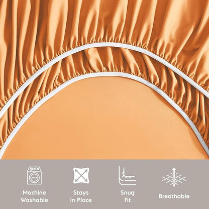 Nestl Queen Sheet Set - Luxury 1800 Ultra-Soft Microfiber Bed Sheets - Double Brushed - Deep Pockets - Easy Fit - 4 Piece Set - Bedding Sheets & Pillowcases (Queen, Light Orange)