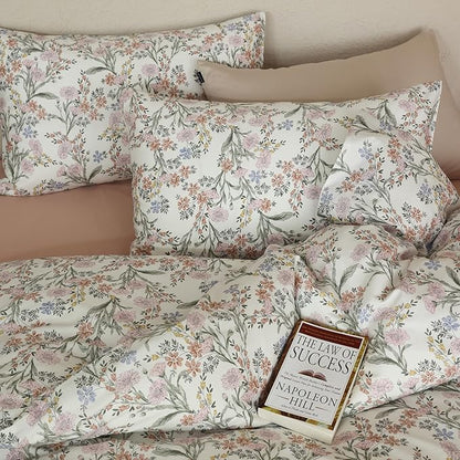 Floral Full Bed Comforter for Girls Cute Bedding Set Cotton Down Alternative Fluffy Boho Bedding Comforter Sets Cottage Core Farmhouse Lightweight Soft Bed Comforter with 2 Pillowcases