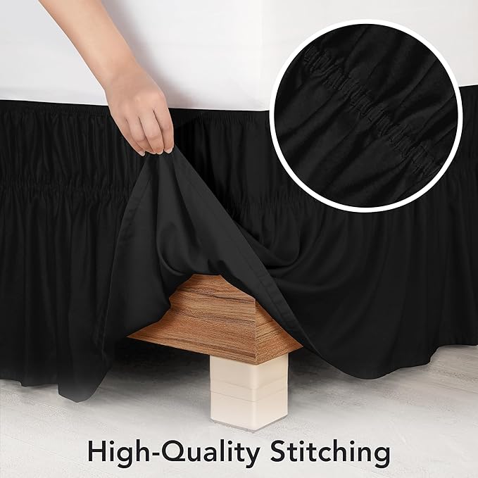 Utopia Bedding Queen Elastic Bed Ruffle - Easy Wrap Around Ruffle - Microfiber Bed Skirt with Adjustable Buckle & Elastic Belt, 16 Inch Tailored Drop - Hotel Quality Bedskirt, Fade Resistant (Black)