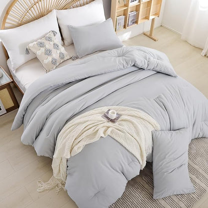 weigelia Full Size Comforter Modern Light Grey 3PCS Microfiber Bed Comforter Sets for All Season Comforter for Men, Women and Girls Soft Lightweight Bedding Set