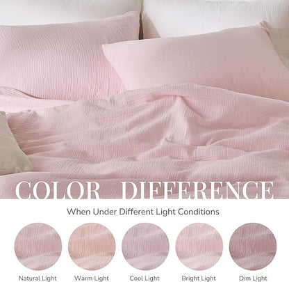 RRENEWROOTS Pink Twin Duvet Cover, 100% Sandwashed Cotton Soft Twin Size Duvet Cover Set 3 Pieces with Zipper Clousre & Corner Buttons (Pink, Twin 69 x 90)