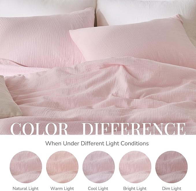 Pink Duvet Cover King, 100% Sandwashed Cotton Soft King Size Duvet Cover Set 3 Pieces with Zipper Clousre & Corner Buttons (Pink, King 104 x 90)