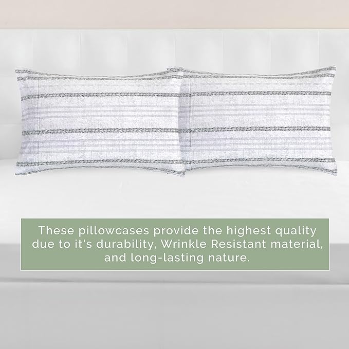 Elegant Comfort Ultra Soft Set of 2 Striped Print Pillowcases - 1500 Premium Hotel Quality Microfiber, Soft and Smooth Envelope Closure 2-Piece Pillow Covers - Standard/Queen, Traci Gray