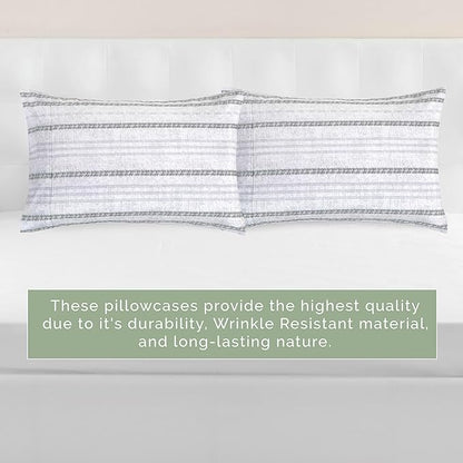 Elegant Comfort Ultra Soft Set of 2 Striped Print Pillowcases - 1500 Premium Hotel Quality Microfiber, Soft and Smooth Envelope Closure 2-Piece Pillow Covers - Standard/Queen, Traci Gray