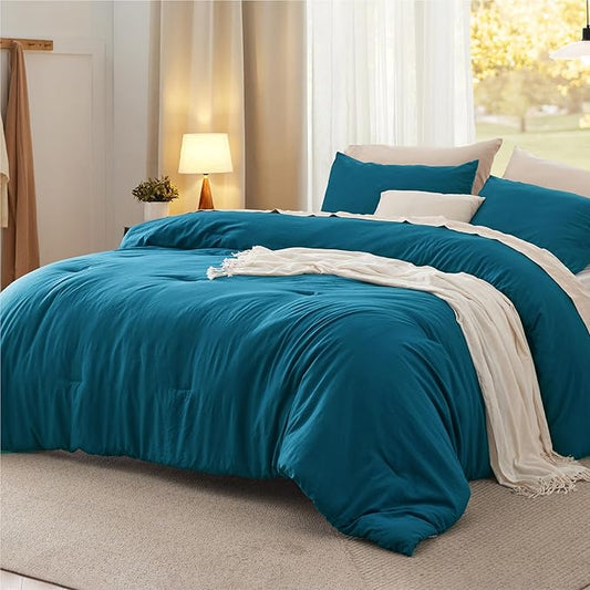 Bedsure Queen Comforter Set, Teal Soft Prewashed Bedding for All Seasons, 3 Pieces GentleSoft™ Bed Set, 1 Lightweight Comforter (90"x90") and 2 Pillowcases (20"x26")