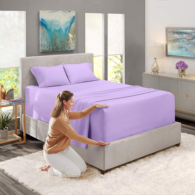 Nestl Queen Size Sheet Set, 4 Piece Extra Deep Pocket (18-24 inches), Microfiber, Hotel Luxury, Soft, Breathable, Wrinkle-Free, Easy to Care, Lavender