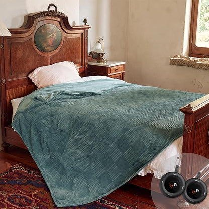 Electric Blanket Queen Size 84''X90'' - Heated Blanket with Dual Control Fast Heating 10 Heating Levels & 10 Hours Auto Off,ETL Certified Machine Washable (Green)