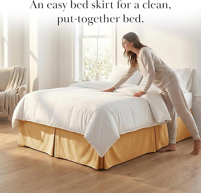Southshore Fine Living, Inc. Full Bed Skirt - 14" Drop, Luxury Pleated Bed Skirts, Full Bedding Dust Ruffle, Full Size Bed Skirting, Gold