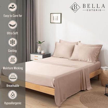 Bella Coterie 6 Piece Luxury Bamboo Viscose California King Size Sheet Set | 100% Organically Grown | Cooling for Hot Sleepers | 18" Deep Pocket | Soft & Hypoallergenic | 4 Pillowcases [Dusty Rose]