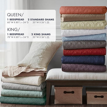 Madison Park Quebec Split Corner Quilted Bedspread Classic Traditional Design All Season, Lightweight, Bedding Set, Matching Shams, King, Damask Quilted Navy 3 Piece
