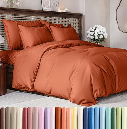Duvet Cover Cal King Size Set - Extra Soft Cal King Duvet Cover 104" x 98" with 2 Pillow Shams - Hotel Luxury, Easy Care & Fade Free w/ Zipper Closures & Ties - Comfy, Cozy & Breathable (Terracotta)