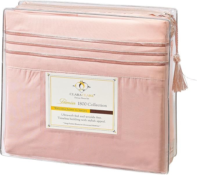 Clara Clark Bed Sheets, Premier 1800 Series 4 Piece Bed Sheet Set, Deep Pocket, Wrinkle, Fade, Stain Resistant, Luxury Soft Bedding Sheets & Pillowcases, Full, Peach
