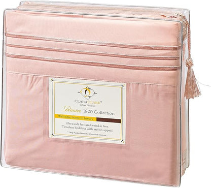 Clara Clark Bed Sheets, Premier 1800 Series 4 Piece Bed Sheet Set, Deep Pocket, Wrinkle, Fade, Stain Resistant, Luxury Soft Bedding Sheets & Pillowcases, Full, Peach