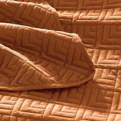 EXQ Home Quilt Set Twin Size Umber 2 Piece,Lightweight Soft Coverlet Modern Style Squares Pattern Bedspread Set(1 Quilt,1 Pillow Sham)