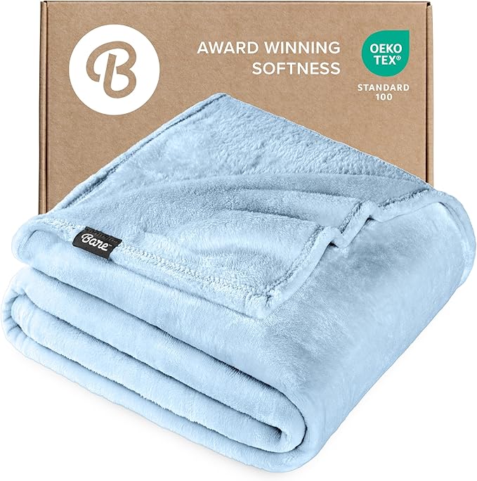 Bare Home Fleece Blanket - Throw Extra Long - Ultra-Soft Lightweight for Bed, Sofa, and Couch - Luxury Microplush - Cozy Warm Blanket (Throw XL, Light Blue)