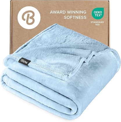 Bare Home Fleece Blanket - Throw Extra Long - Ultra-Soft Lightweight for Bed, Sofa, and Couch - Luxury Microplush - Cozy Warm Blanket (Throw XL, Light Blue)